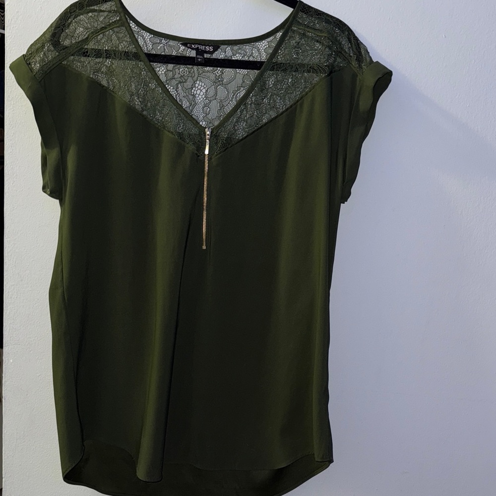 Express Women's Olive Lace Accent Blouse